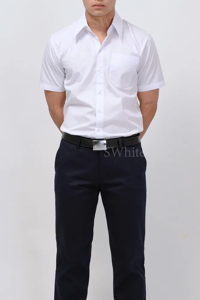 เสื้อนิสิต/นักศึกษาชาย แขนสั้น สีขาว